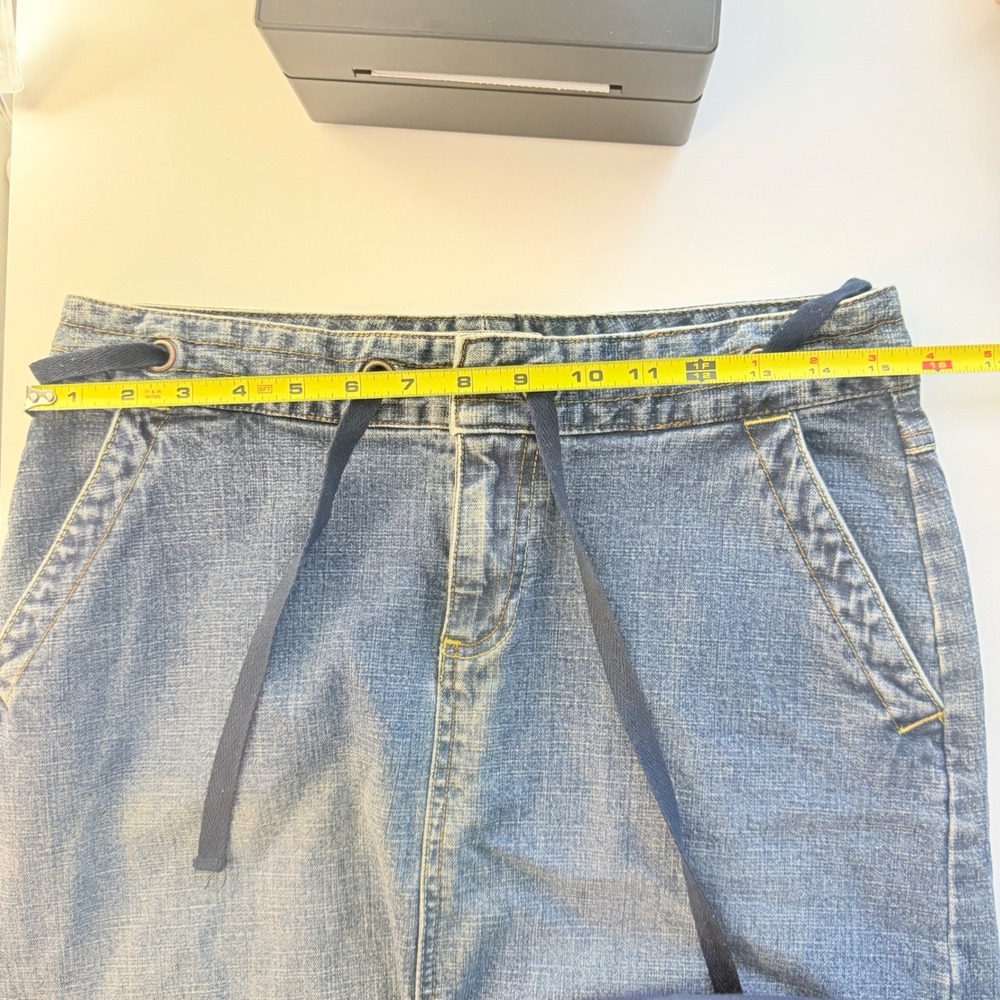 Vintage 90s Old Navy Low Rise Maxi Denim Skirt Y2K Distressed Drawstring SZ 6 - Picture 5 of 7